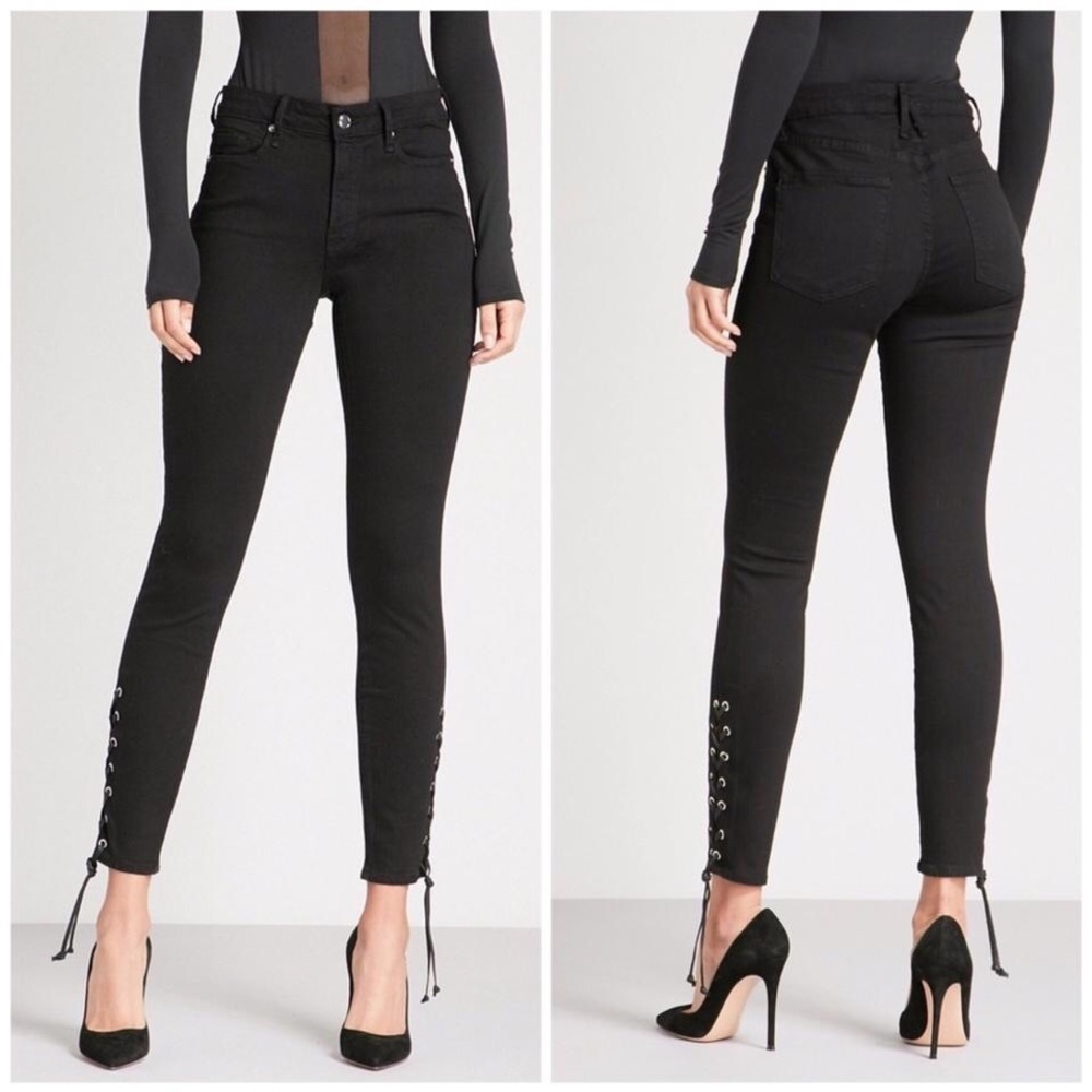 GOOD AMERICAN Good Legs Black Lace-up Jeans